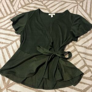 Meraki Forest Green Tie-Waist Blouse